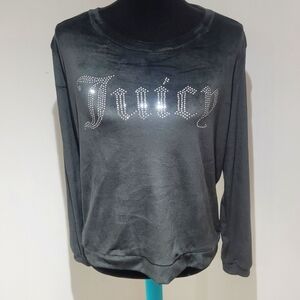 Juicy Couture Women's Y2K Velvet Rhinestone Pullover Medium Black Silver Glam